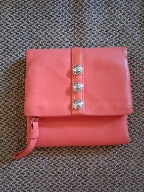 Brighton Coral Pink Leather Foldover Wallet with Scroll Buttons